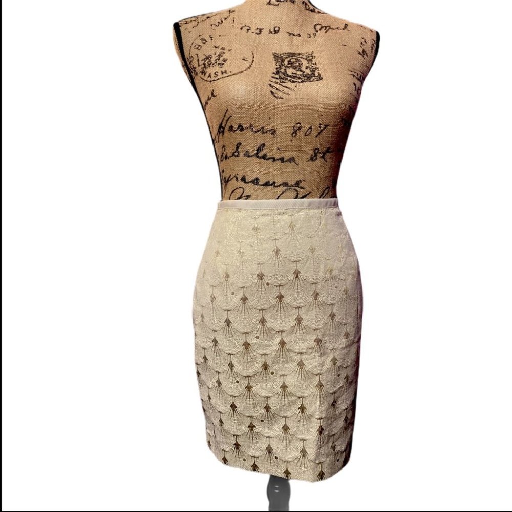 H&M Art Deco Pencil Skirt Ivory and Gold sz 6